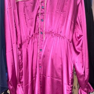Vibrant Pink Satin plus sized boutique dress new w tags 2/3x fit